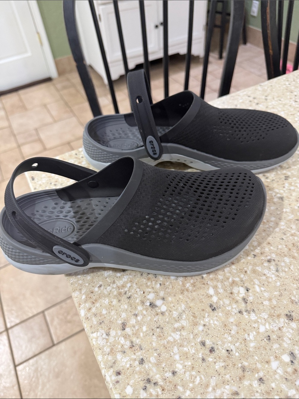 CROCS Black Slip-On Clogs with Gray Sole